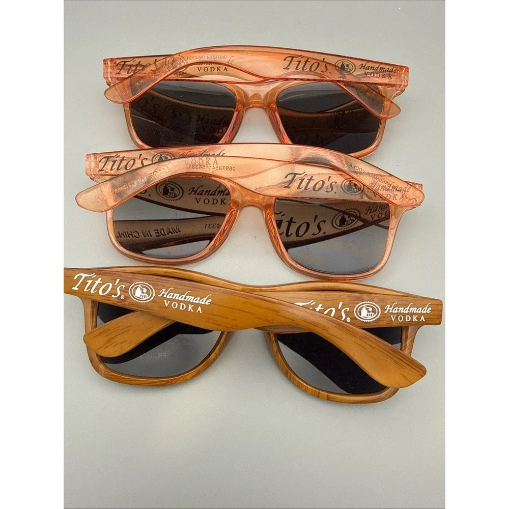 3 pair of  Authentic Tito's Vodka Logo Sunglasses UV400 Protection:Orange/Wooden